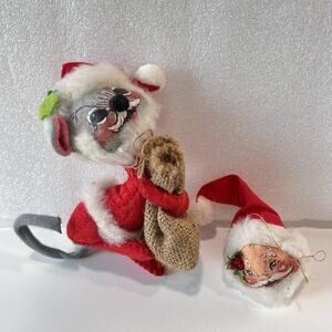 Annalee Dolls Mouse Toy Sack & Santa Clause Vintage Ornament 1965 & 1981